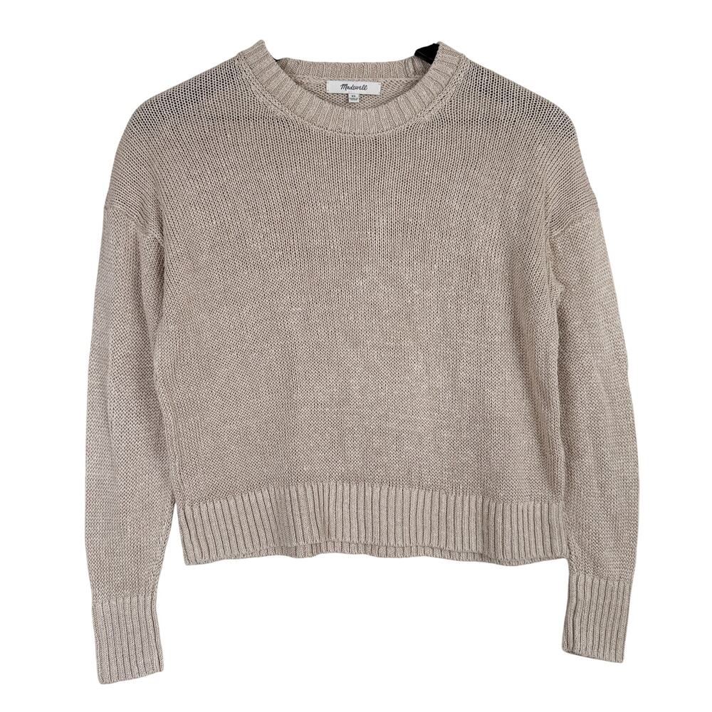 Madewell Linen Drop Shoulder Sweater Beige Knit Crew - XS